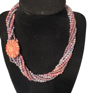 Multi strand versatile beaded twist necklace with clip rhodonite